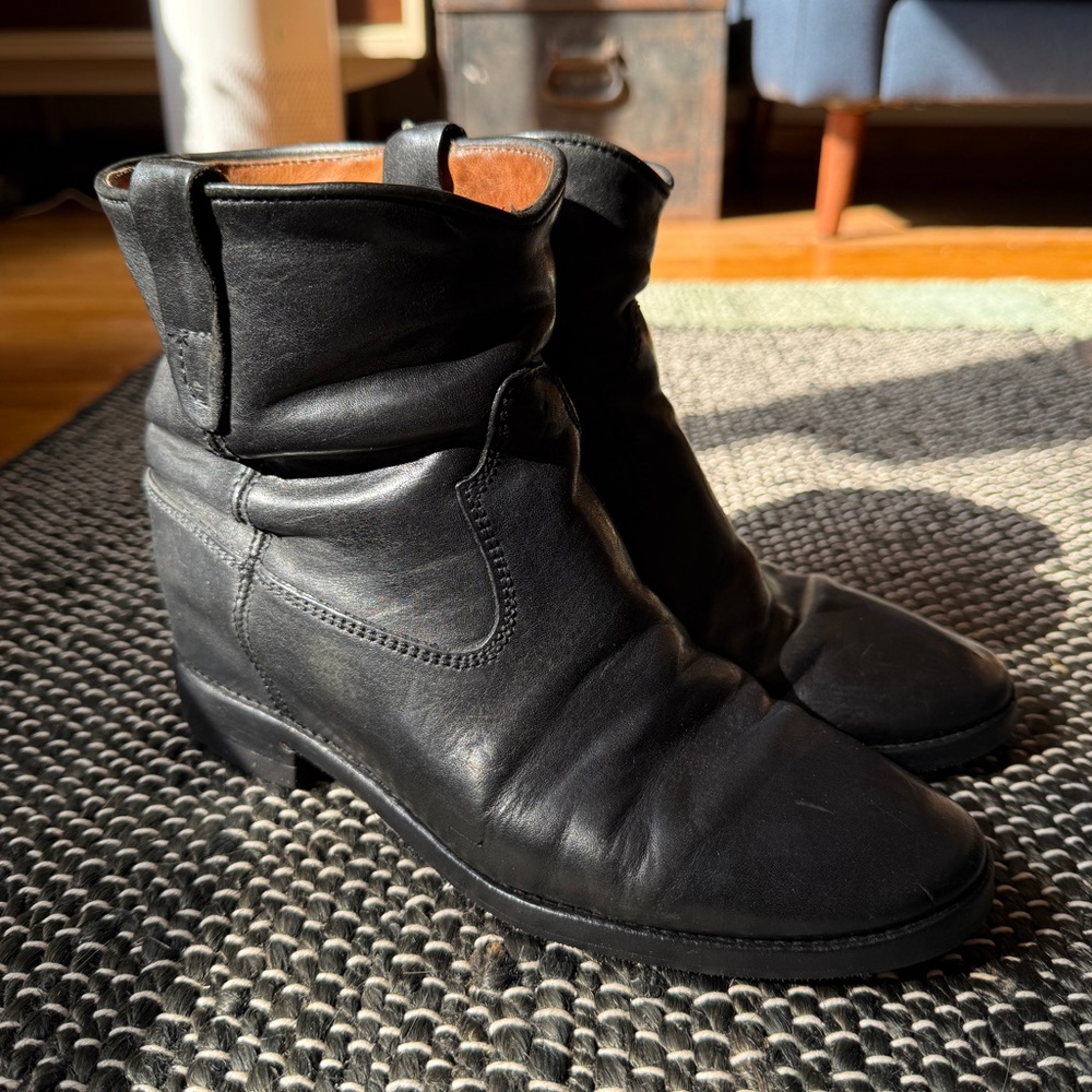 Isabel Marant Black Leather Hidden Wedge Heel Boots